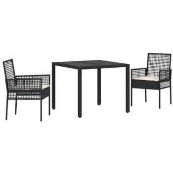 Confort jardin 7 pièces – Ensemble Coussins Poly Rattan Noir