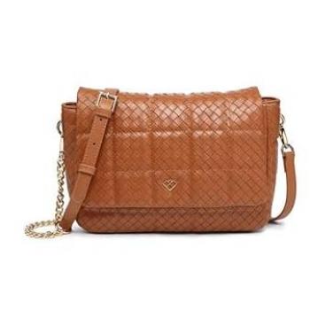 Tan JFY Cross-Body Zip Top Flap Leather‑like Tote