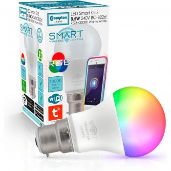 Crompton LED Smart WiFi GLS Bulb 8.5W B22 Dimmable Warm White + RGB (5 Pack)