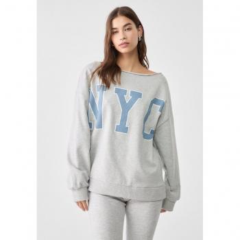 Stradivarius NYC Oversized Sweatshirt Grey Melange XL