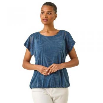 Roman Women's Burnout Bubble Hem Blouse in Navy – Size 20