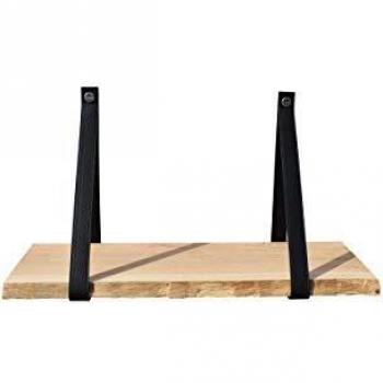 Étagère Murale en Chêne 60 x 19 Façon Cuir Noir