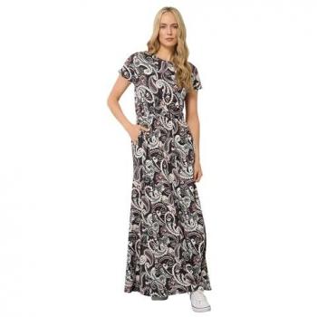 Women's Tall Paisley Shirred Waist Maxi in Black