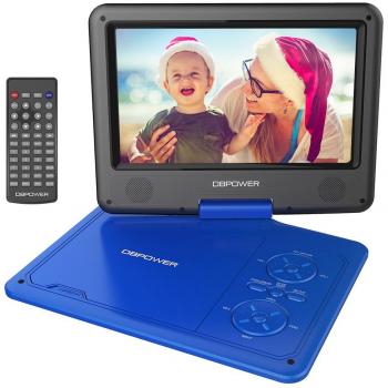 Bluetooth‑Fähiger 9,5‑Zoll tragbarer DVD‑Player – Akku, drehbarer Bildschirm, SD/USB, Joystick, Auto‑Ladegerät, blau