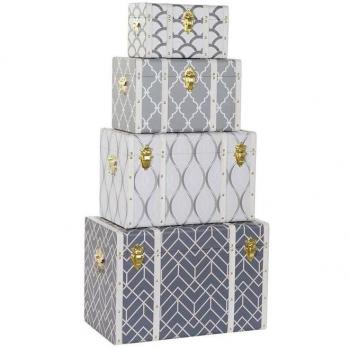 Baule DKD Home Decor Bianco Grigio in Legno e Poliuretano