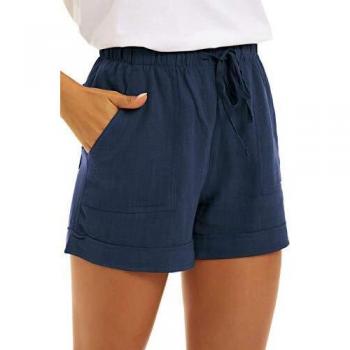SMENG Elastic Waist Drawstring Shorts – Blue, Pocketed, Lightweight