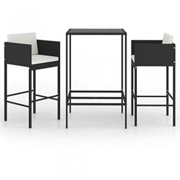 3-Piece Bar Set with Cushions Poly Rattan Black