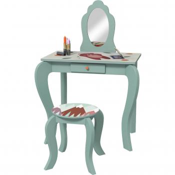 Girls Vanity Table with Drawer and Stool, Green