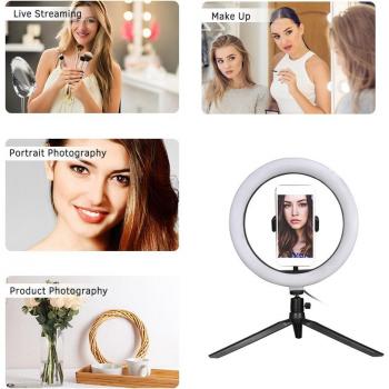 Luz de Anillo LED de 10 Pulgadas con Soporte para Cámara y Streaming