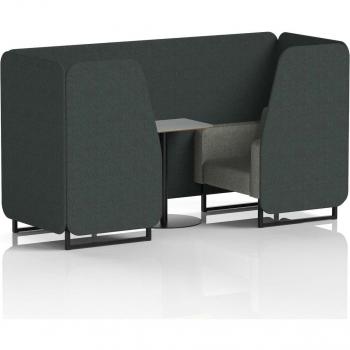 Brixworth Dual‑Seat Executive Booth – Black Frame, Gray Riveted Table, Charcoal Trim, Vitreous Sofa