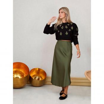 Marrón Marrón Lencero: Falda Satinada Verde Pato, Talla Única