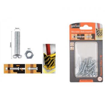 Set 15 Viti Testa A Croce Tonda 5x20 Mm con Dadi Dado Esagonale M5