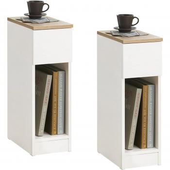 Ensemble de 2 Tables D’appoint avec Tiroir Blanc