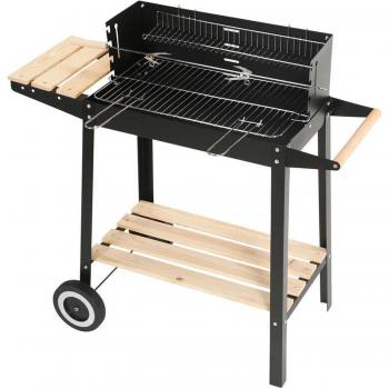 Heavy-Duty Rectangular Trolley Charcoal BBQ Grill with Shelves and Wheels