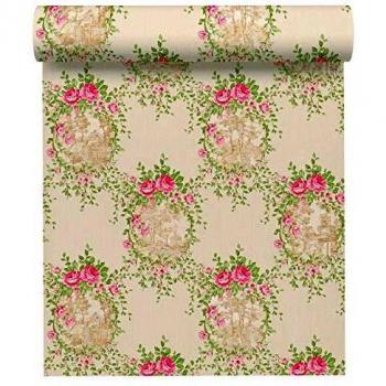 Muro Florido: Rosa, Verde y Beige en Papel Pintado