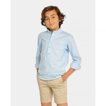 Camisa de niño de manga larga con cuello polera celeste