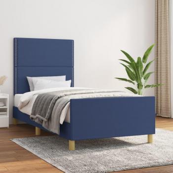 Cama con cabecero de tela azul 100x200 cm