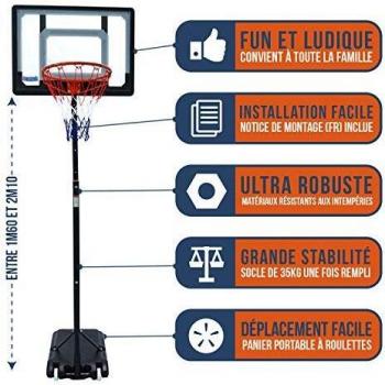 Panier de Basket sur Pied Orlando Réglable de 1,60m à 2,10m
