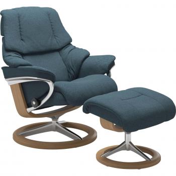 Stressless Reno Sessel – Roholde Leder/Quilt Stoff, Signature Base, Drehen+BalanceAdapt System, Blau Petrol Q2