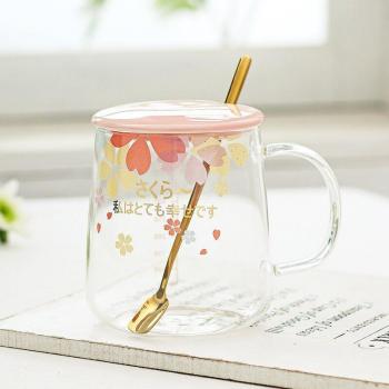 Cute Kawaii Glass Drink Cup with Spoon