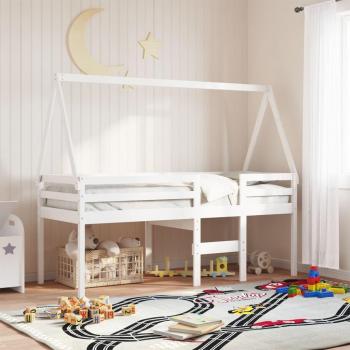 Kids' Bed with Roof in White, 209 x 85.5 x 88 cm, Solid Pine Wood, vidaXL