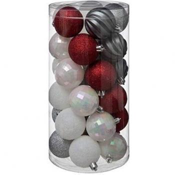 Boules de Noël 60 mm X30 Assortiment Rouge, Gris et Blanc