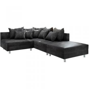 Modulares Ecksofa Clovis Anthrazit Antik Optik mit Hocker Rechts