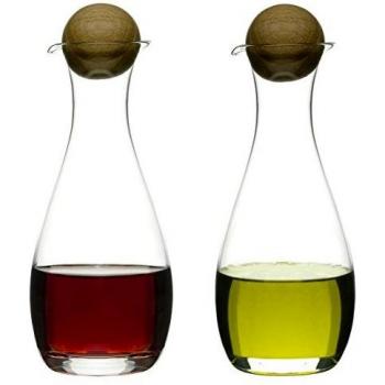 Oval Oak Oil and Vinegar Containers with Stoppers, 2-Pack