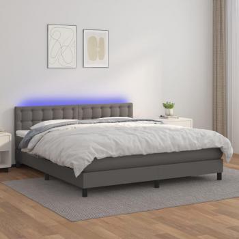 Lit adulte en similicuir avec matelas et éclairage LED, gris, dimensions 180x200 cm
