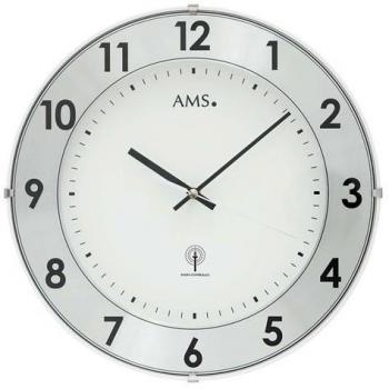 AMS 5948: Funkgestützte Wanduhr in Silber, Ø 30 cm