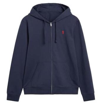 Leichter Navy Blue Hooded Pullover mit Reißverschluss
