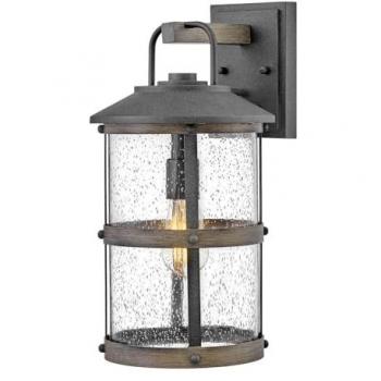 LICHT-ERLEBNISSE Außenleuchte Wand Glas Aluminium E27 IP44 43,6 cm hoch Zink verwittert Treibholz Grau Maritim