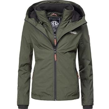 Marikoo Doppelkragen‑Jacke mit Fleece‑Innenfutter, Erdbeere, Grün, XL