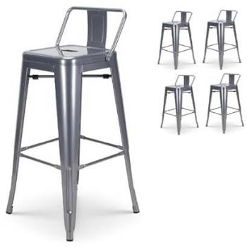 Set de 4 Taburetes de Metal Gris Plata