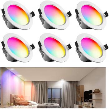 Downlight 10W RGB+CCT 800lm, 6 unidades con Bluetooth – Iluminación empotrada