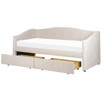 Modern Light Beige Daybed with Storage EU Single Size Polyester Upholstery Eucalyptus Wood Frame Plywood Drawers