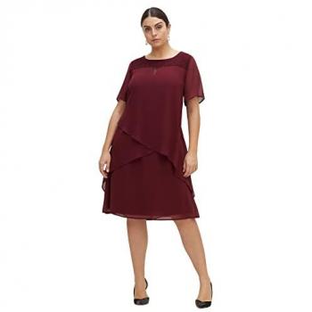 Abendkleid SHEEGO für Damen, weinrot, Gr. 54, mit asymmetrischen Volants