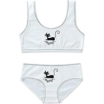 Ensemble de sous-vêtements rayé et chat pour jeunes filles