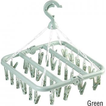 Multi‑Use Plastic 32‑Clip Foldable Clothes Hanger with Socks & Underwear Support
