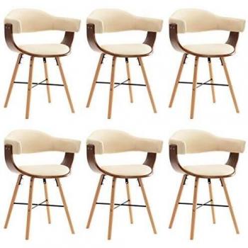 Sillas elegantes de comedor 6 uds en cuero sintético crema
