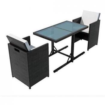 Set da Bistrot 3 pz con Cuscini in Polyrattan Nero