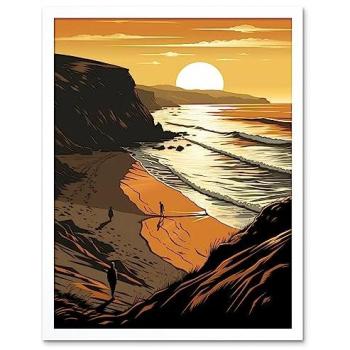 White Frame Coastal Sunset Art Print 12x16