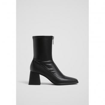 Stradivarius Black High-Heel Ankle Boots with Front Zip Size 10