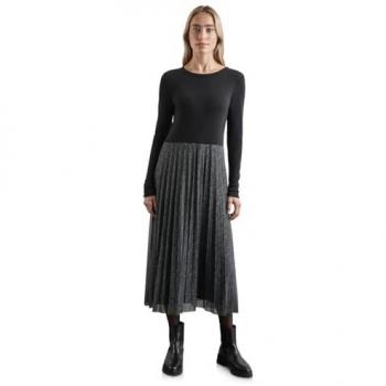 Damen Midi-Kleid mit Plissée-Rock in Schwarz