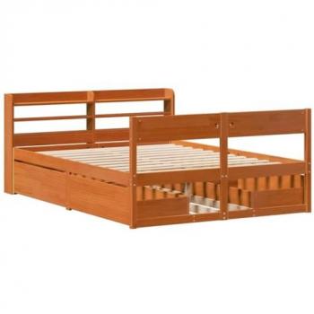 VidaXL Double Bed Frame without Mattress Wax Brown 135x190 cm Solid Wood Pine