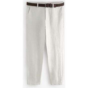Belted Grey Linen‑Cotton Blend Trousers