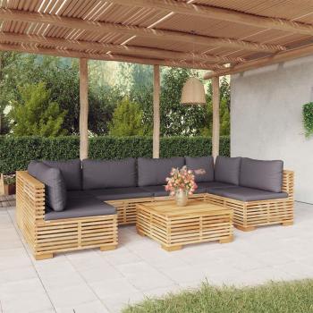 Mobilier de jardin 7 pcs avec coussins en teck solide