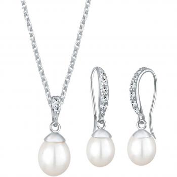 Elly Schmuckset: Elegant Perlen & Kristalle, silberweiß 925 Silber