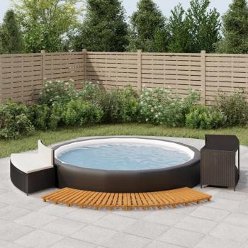 Acacia Wood and Black Poly Rattan Hot Tub Surround