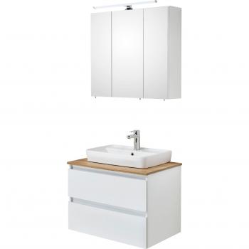 Saphir Quickset 360: Badmöbel‑Set mit Keramik‑Becken, LED‑Spiegel & 78 cm Waschtischplatte –